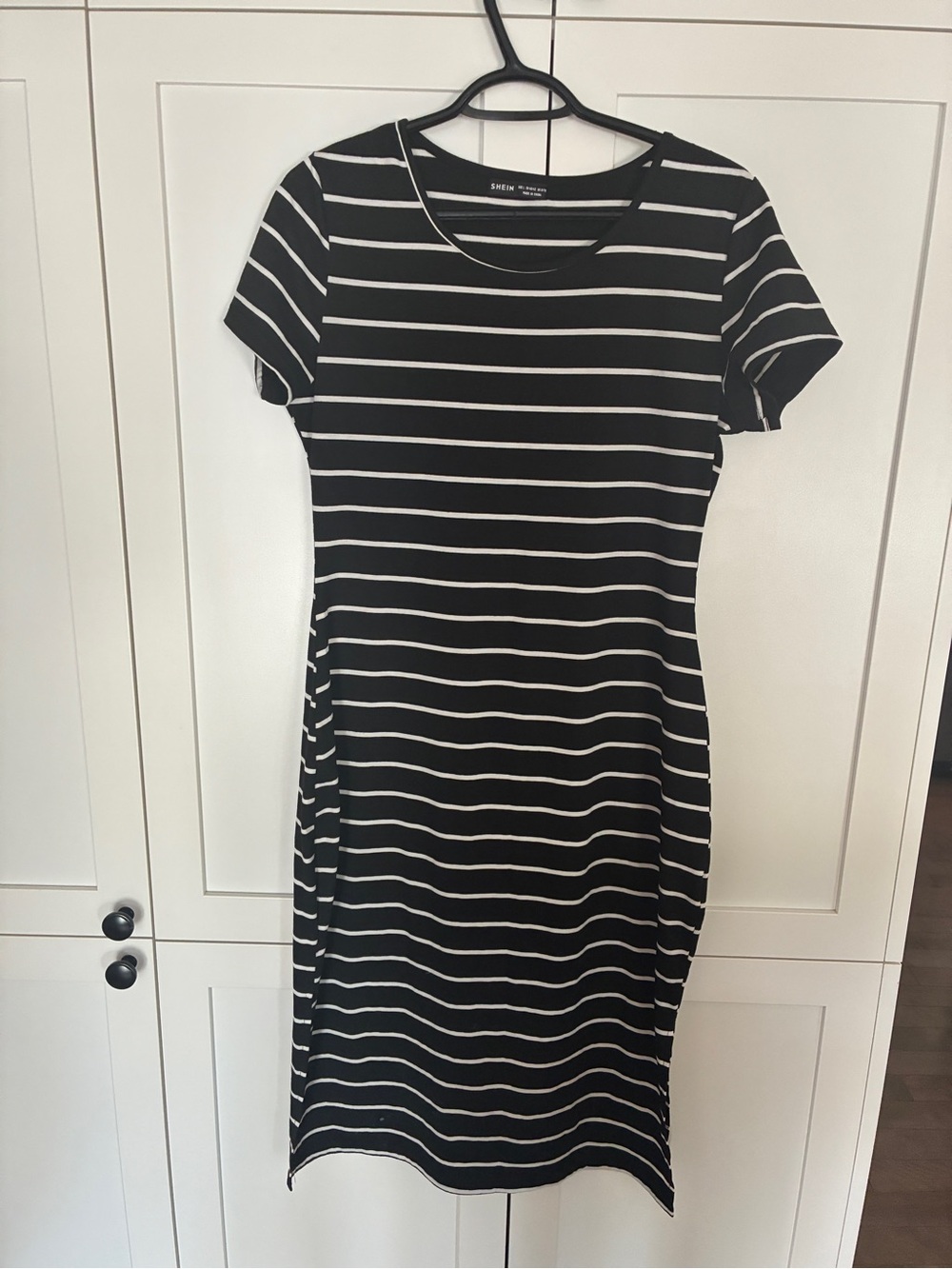SHEIN Black & White Striped Short Sleeve Mini Dress
